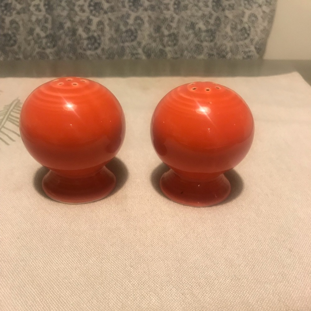 Fiestaware salt and pepper shakers.